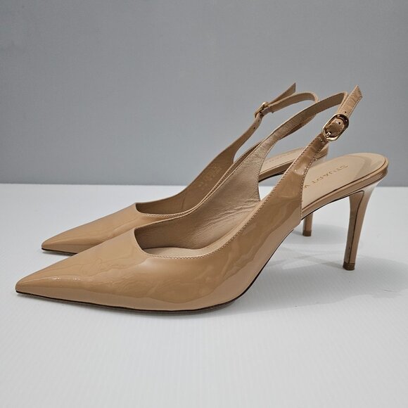 Stuart Weitzman Stuart Power 75 Heel Slingback Pointed Toe Tan Leather Size 12 - Picture 1 of 14